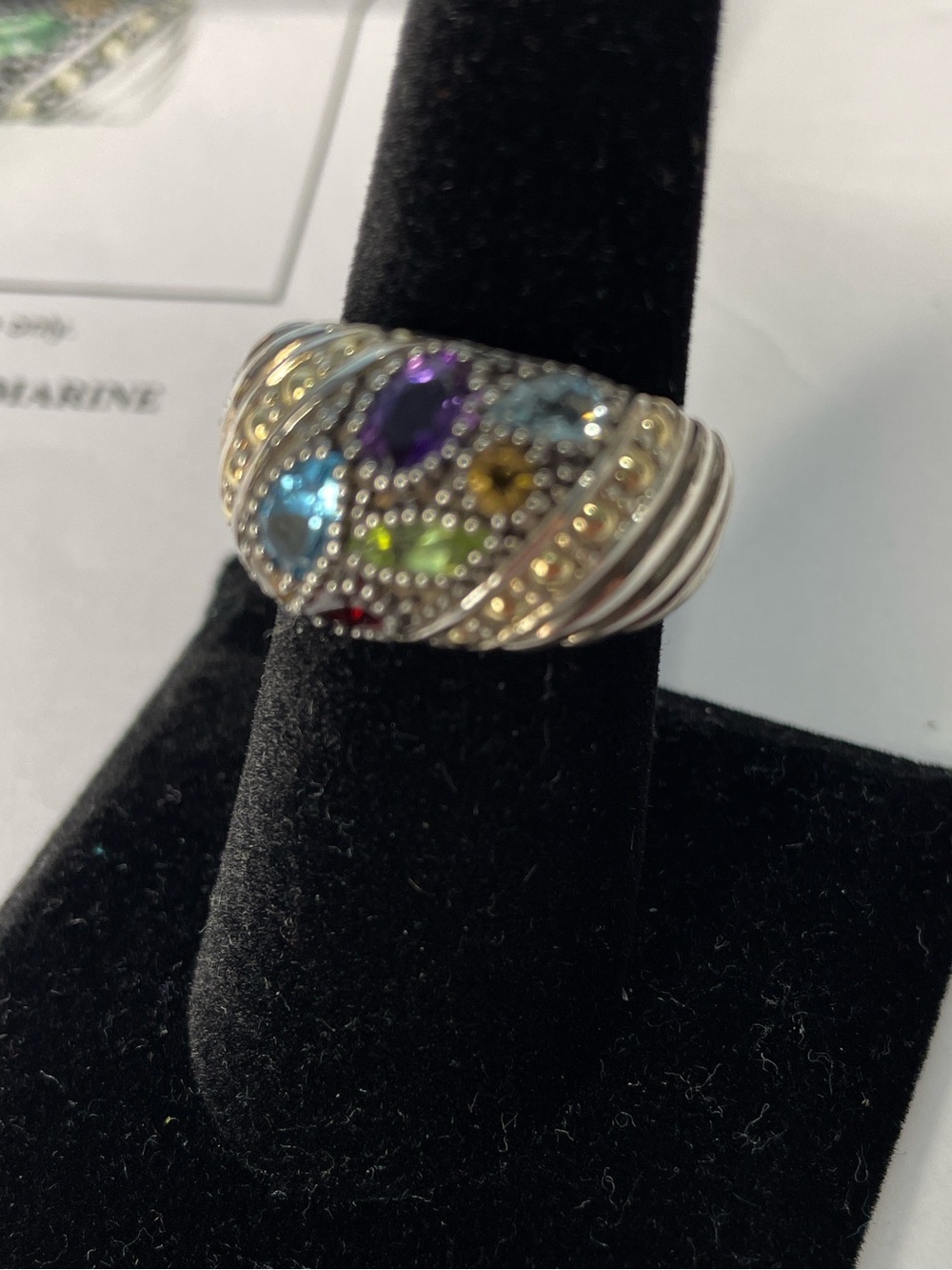 EFFY Sterling Silver 18K Multicolor Stone Ring - Size 7